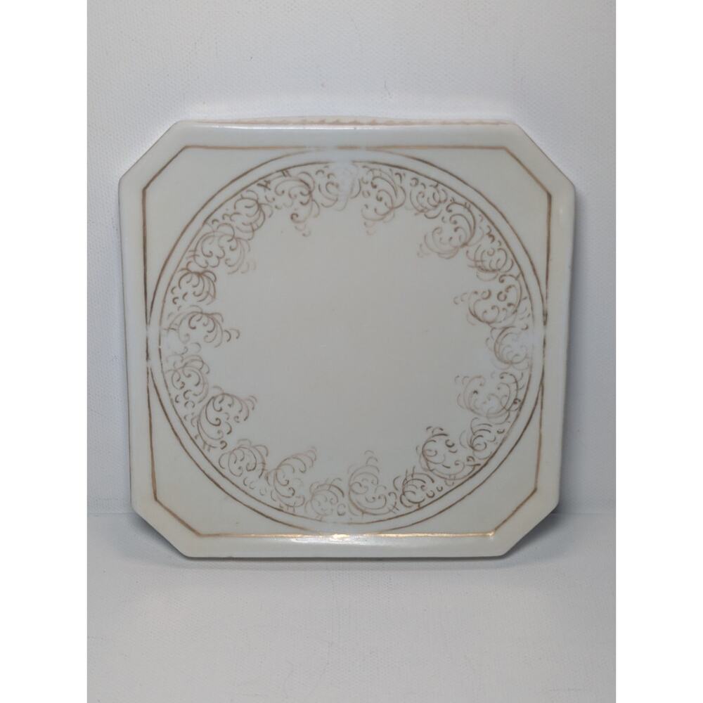Vintage White Serving Plate Gold Trim Rectangular Floral Scroll Platter 10in